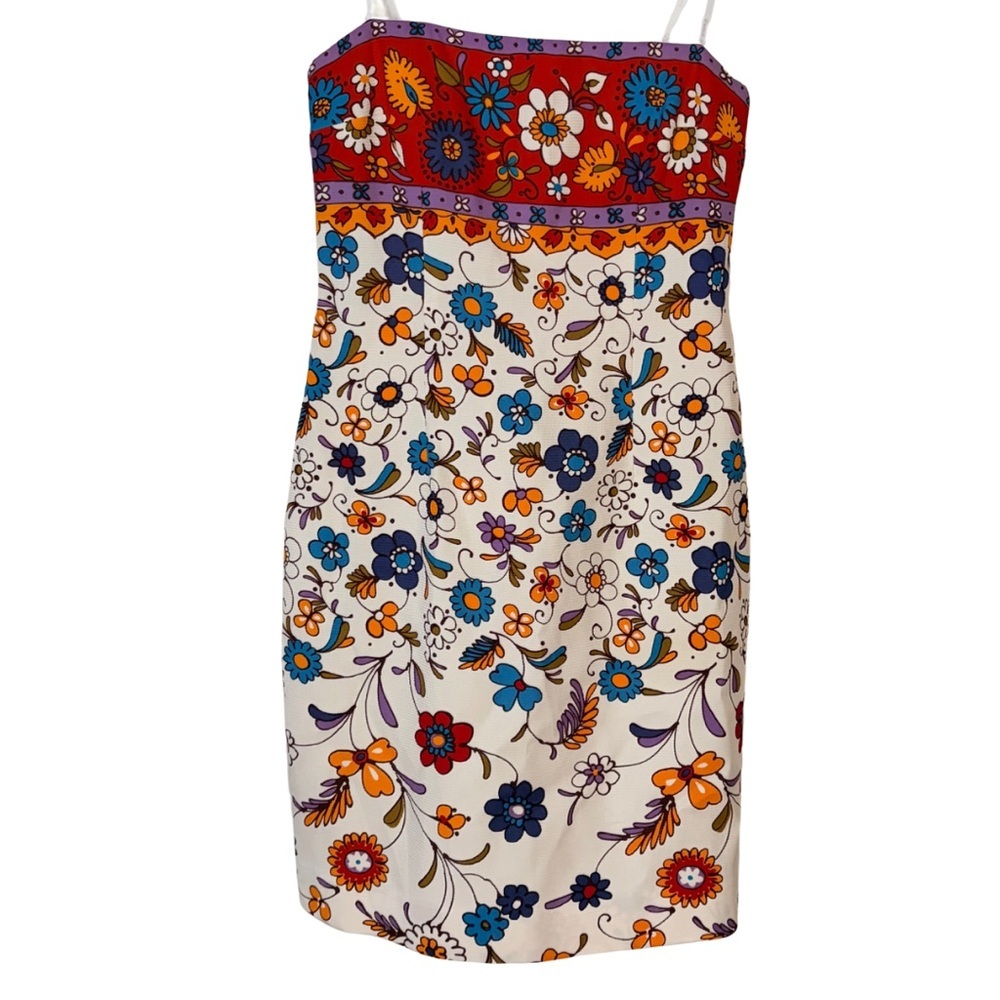 David Meister Strapless Silk Floral Multi Colored Cocktail Dress, 6